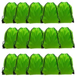 Playcrate 15 Green Drawstring Bags Backpack - Party Gift Bags & Sports String Bag for Gym, School, Travel Storage Organization (Green)