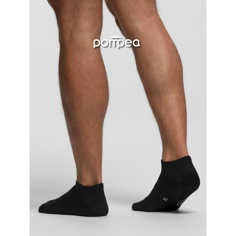 POMPEA Men's Cotton Ankle Socks, Black, 47-49 (Pack of 3)