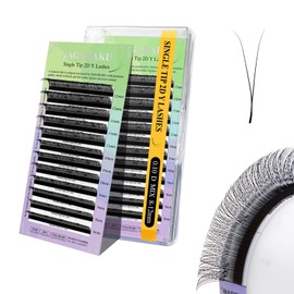 NAGARAKU Y Eyelash Extensions Supplies 2D Y Lash Easy Fan Russian Volume Crisscross Eyelashes Handwoven Y Shaped Mesh Wispy Clusters 12 Rows Eye Lashes Matte Black - 0.10D 8-12 Mix