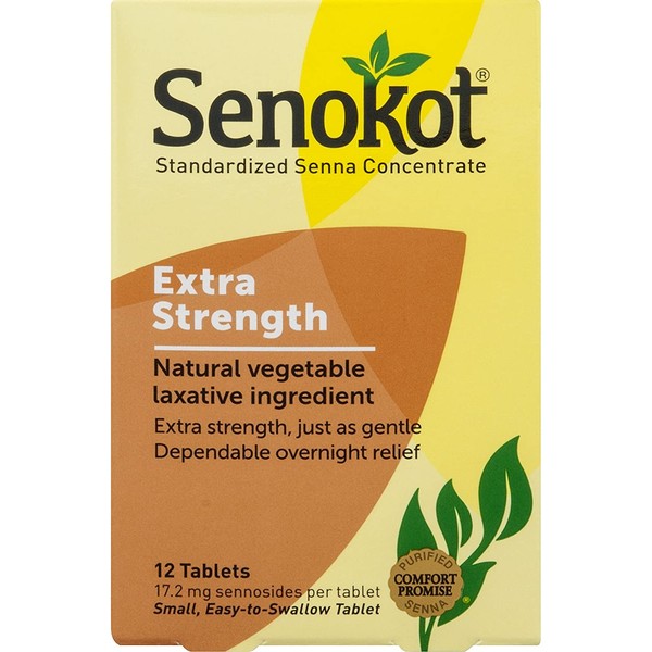Senokot Extra Strength, 12 Tablets, Natural Vegetable Laxative Ingredient for Gentle Dependable Overnight Relief of Occasional Constipation