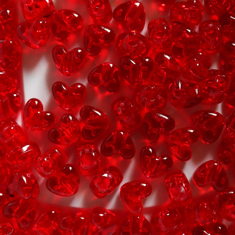 BeadExplosion Heart Beads Ruby Red Transparent Large Hole Pony Beads