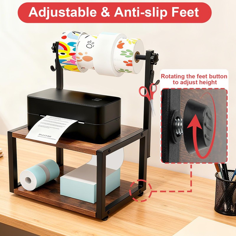 Wooden Thermal Printer Stand for Roll and Fan-Fold Label Holder,