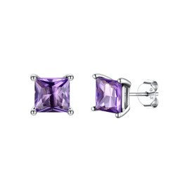 Sterling Silver Earrings for Women Silver Stud Earrings Ladies Earrings Studs Amethyst Earrings February Birthstone Earrings