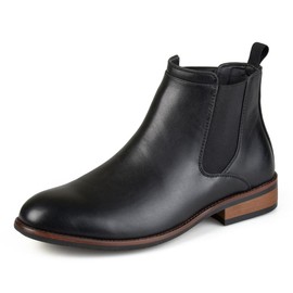 Vance Co. Mens Landon Boot with Mahogany Faux Woodgrain and Block Heel, Black, 9.5