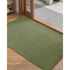Color&Geometry Front Door Mat Indoor Non Slip Rubber Backing, 24"x36" Ultra Thin Entryway Doormat, Soft Absorbent Inside Doormat Washable Easy Clean Rugs for Entryway, Green (Rolled-up NO Creases)