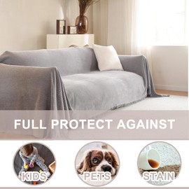 RAMEFILD Thick Chenille Herringbone Couch Cushion Covers for Loveseat Recliner Sofa Throw Cover for Living Room Multi-Use Decorative Couch Protector for Pets(Grey, Large, 71" x 118")