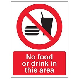Vsafety 53016AN-S'No Food or Drink In This Area' Sign, Portrait, 150 mm x 200 mm (Pack of 3)