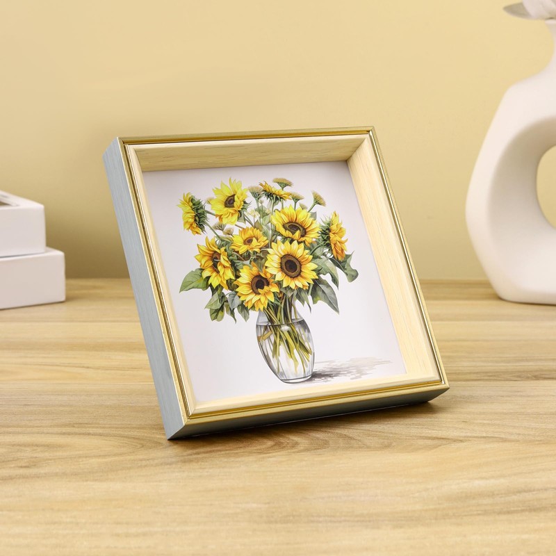 PSLXZXK 6x6 Picture Frame Blue Gold Beige Resin Photo Frame