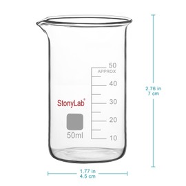stonylab Glass Beaker, 1-Pack Borosilicate Glass Graduated Tall Beaker with Pouring Spout Lab Beaker, 50 ml
