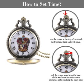 Pocket Watch Quartz Hogwarts College Gryffindor Theme Bronze Engraved Pocket Watch Necklace Chain for Men or Women Kids