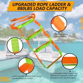 Boat Rope Ladder, 4 Step Boat Ladder, Heavy Duty 880lbs Strength with Carbon Fiber Reinforced Steps, Foldable Assist Boarding Rope Ladder for Inflatable Boat, Pontoon Boat, Sailboat, Kayak, Motorboat