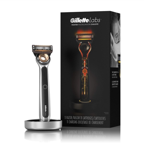 Gillette Heated Razor for Men, Starter Shave Kit by GilletteLabs, 1 Handle, 2 Razor Blade Refills, 1 Charging Dock
