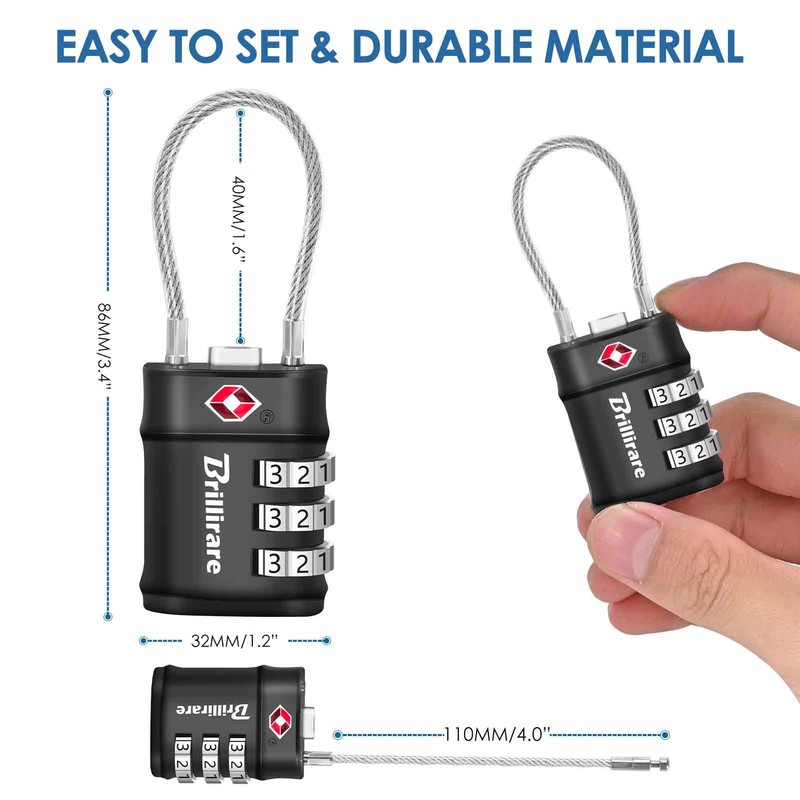 4 Pack TSA Approved Luggage Locks, Combination Travel Cable Lock,