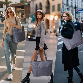 MAYMOONER Grey Laptop Tote Bag for Women Large Nylon Handbag with 15.6inch Laptop Compartment Zipper for Work School College Nurse Teacher