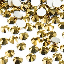 qiipii 400pcs SS30 Mine Gold Nail Rhinestones Bulk Metallic Golden Nail Art 6mm Flatback Round K9 Glass Gems Beads Stones Diamonds Nail Charms Glue Fix for Nails Eyes Makeup Jewels Crafts Clothes DIY