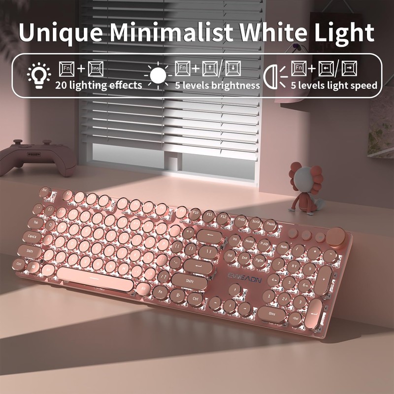 EWEADN V20 Wired Typewriter Keyboard, Typewriter Style Mechanical Keyboards,104 Keys