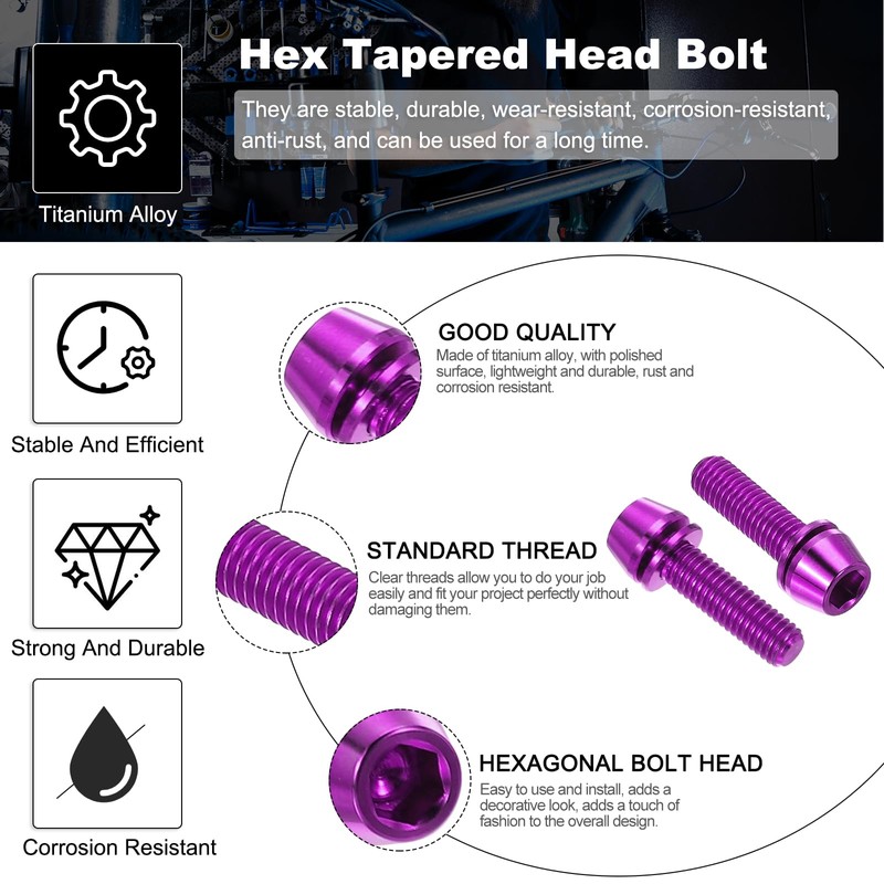 PATIKIL M5x18mm Titanium Bicycle Stem Bolt, 6 Pack Hex Tapered