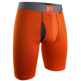 2UNDR Mens Power Shift 9" Boxer Long Leg Underwear (Orange, X-Small)