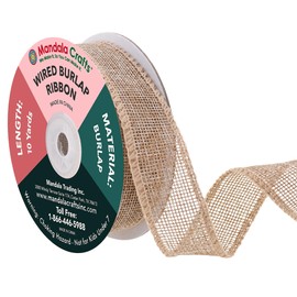 Mandala Crafts Natural Burlap Wired Ribbon 1 Inches Wide Jute Ribbons for Crafts - 10 Yds Roll Rustic Burlap Wrap Trim Ribbons for Wreaths Bows Party Decoration