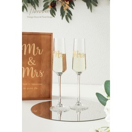 Floroom Wedding Champagne Flutes Set of 2, Elegant Glasses for Mr and Mrs, Engagement, Bridal Shower, Anniversary, or Bride and Groom Gifts