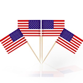 100Pcs Mini America Flags on Sticks, Toothpick Flags for Sandwich Cheese Food Label, America Flag Cupcake Toppers Countries Nation European US Cocktail Sticks Royal Event United States Table Decor