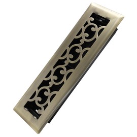 Howeall 2x10 Inches Heavy Duty Walkable Floor Register - Easy Adjust Air Supply Lever Decorative Floor Vent Covers - Savannah Design Vent Covers for Home - Antique Brass