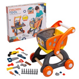 Fun Express Plastic Tool Cart with Play Pieces - Educational Tool Set for Kids, Kids Plastic Tools for Kids with Play Accessories - Educational Pretend Play for Children, Portable Educational Toy