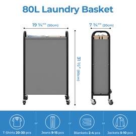 GRANNY SAYS 80L Slim Laundry Hamper with Wheels, Fabric Rolling Laundry Basket, Narrow Clothes Organizer, Tall Hamper for Closet, Laundry Room, Bathroom, Grey