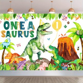 One a Saurus Birthday Decorations Dinosaur 1st Bday Party Backdrop Banner Jungle Leaves T-rex Dino Bday Photography Background Dino First Bday Party Supplies (Green Dino 1st)