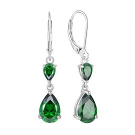 Raymard 925 Sterling Silver Pear Cut Birthstone Earrings, Teardrop Dangle Leverback Earrings for Women, Prom Jewelry Gifts-created emerald