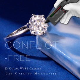 MOOSEA - Anillos de moissanita para mujer, anillos de compromiso de moissanita de 3 quilates, oro blanco de 14 quilates, anillos de compromiso redondos de moissanita de 6 garras, anillos de compromiso