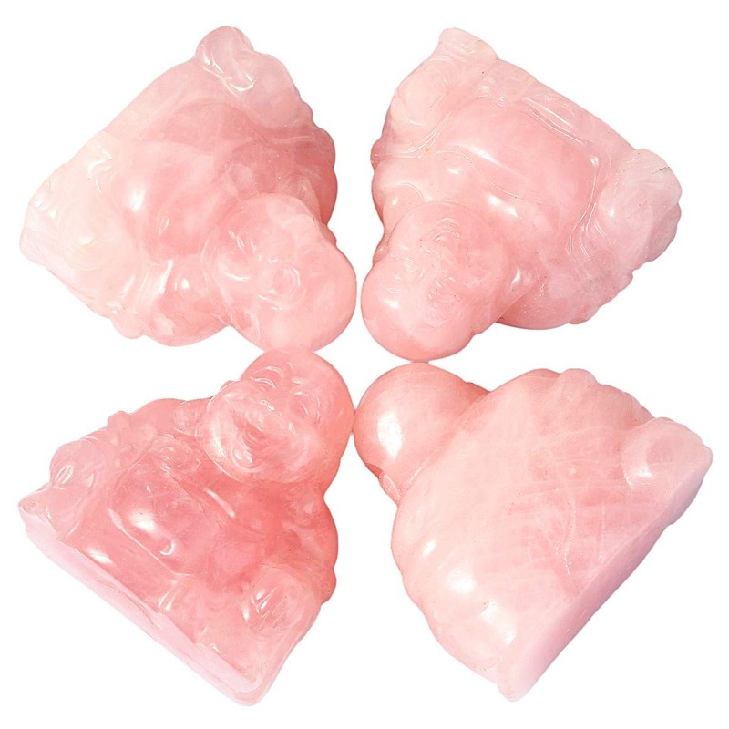 SUNYIK Rose Quartz Hand Carved Happy Buddha Statue Pocket Specimen