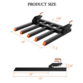Clamp on Debris Forks Fits 48'' Bucket, 2500 lbs Heavy Duty Quick Attach Pallet Forks with 5 Tines,for Tractor Accessories for Tractor Loader Skid Steer