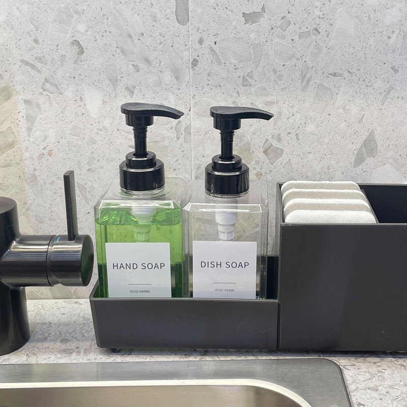 Clear Soap Dispenser with Waterproof Labels, Plastic Hand Soap Dispenser