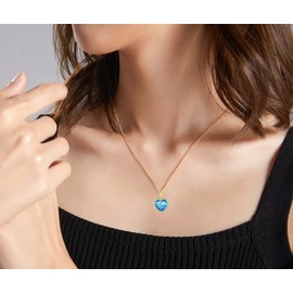 VONSSY Classic Heart Pendant Gemstone Necklace | Crystal Birthstone Necklace| 18K Platinum Gold Plated Chain | Vintage Meaningful Jewelry Gift for Mother Wife Girlfriend (Light Sapphire Blue-Gold)