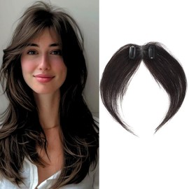 RUNRAYAY - Clip-In Fringe, Clip-In Hair Extensions for Women, Real Human Hair, 360 3D Cover Wispy Pony on French Fringe for Daily Wear, Black