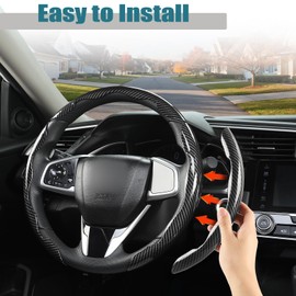 GIANT PANDA Carbon Fibre Pattern 3 Piece Steering Wheel Cover - Universal Fit for Round and D Shaped Steering Wheels, Non-Slip, Grey