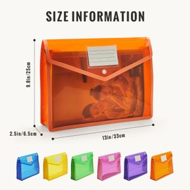 Plastic Expanding File Folder,Envelope Folders for Documents, File Folder Organizer Holder with Snap Closure,Waterproof Transparent File Folder,Large Capacity, Fit Letter/A4 Size (Multicolor-6 Pack)