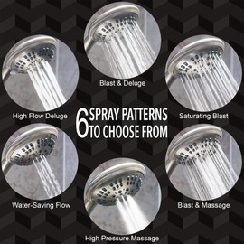 6 Function Handheld Shower Head Kit - High Pressure, Removable Hand Held Showerhead With Hose & Mount And Adjustable Rainfall Spray, 1.8 GPM - Brushed Nickel & California Certified