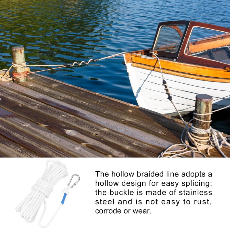 Rebower Nylon Anchor Rope with Hook,5/16"x49ft Hollow Braided Polypropylene Rope