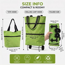 One 2-in-1 Foldable Shopping Bag with Wheels, Collapsible Trolley Cart