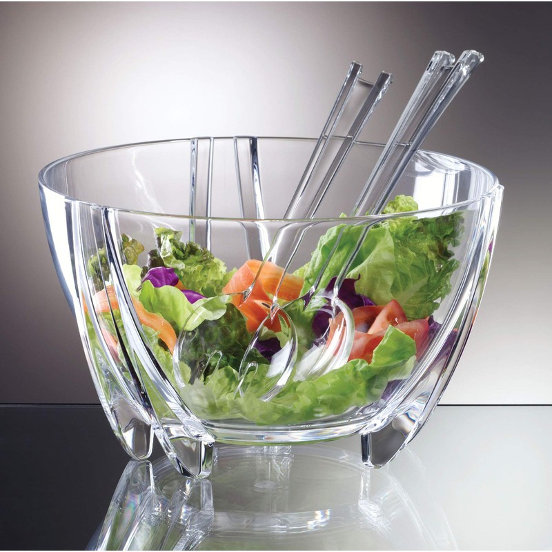 Prodyne Acrylic Salad Bowl with Servers, Clear,6 quarts