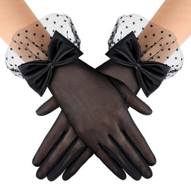 Eeuwigegelofte Lace Gloves Wedding Tea Party Gloves for Women, Bow Short Mitten Evening Elegant Accessories