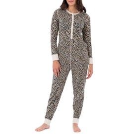 Fruit of the Loom Women's Micro Waffle Premium Thermal Union Suit, Animal Print, 2X
