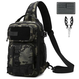 Aocmpxs Fishing Backpack Sling Tackle Bag, Lightweight Fishing Shoulder Backpacks Tactical Tool Bags for Storge Fishing Gear and Equipment with US Flag Patch and Fishing Plier (1 Pack Gray Camo)