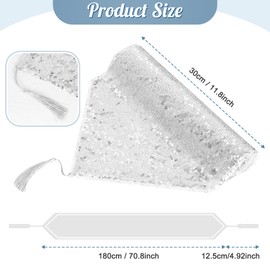 FUHSY Silver Table Runner Sequin Table Runner with Tassel 30x180cm Sparkle Sequin Table Runners Overlay Glitter Table Runners for Party Elegant Table Linen for Wedding Holiday Reception Tables Decor