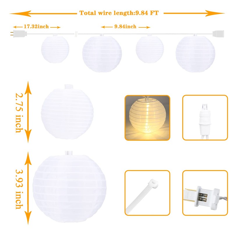 Vigdur White Lantern String Lights - Large and Small Hanging