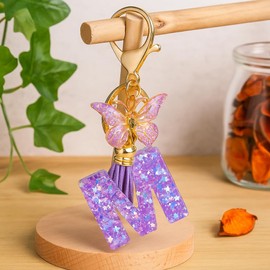 Letter M Keychain– Purple Butterfly for Women Bag Charms and Backpack School Bag, Cute Keychians Gifts for Girls Birthday, Christmas, Valentine’s Day