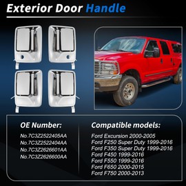 RATCHROLL Chrome Exterior Door Handle Set for Ford F250 F350 F450 F550 1999-2016 for Ford Excursion 2000-2005 Exterior Door Handles No.7C3Z2522405AA