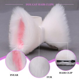 Haomye Cat Ears Hair Clips Fox Ear Barrettes Furry Hairpin Headpiece For Cosplay Christmas Holiday 2pcs (White)